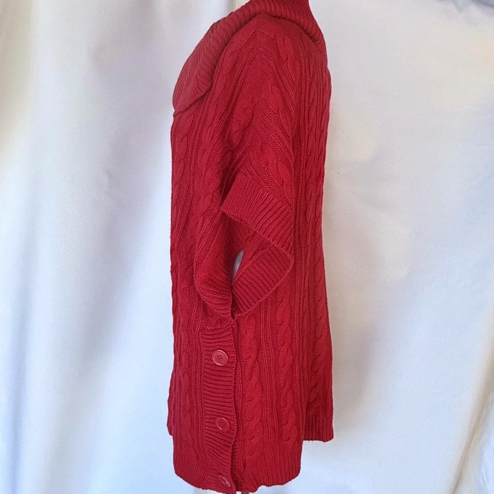 Nicole Miller Womens Red Cable‎ Knit Cowl Turtleneck Sweater L Oversized Hipster